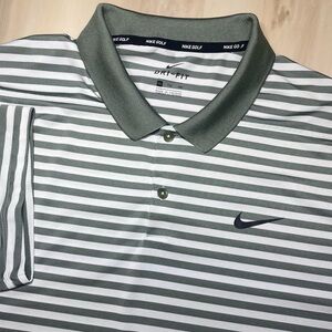 Nike Dri-FIT Polo Shirt Mens 2XL Green White Stripe Golf Performance 891239-351